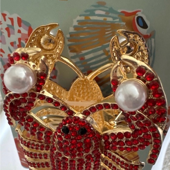 NWT ⚜️🦞⚜️ Piper K Lobster Metal Hair Claw Clip w Rhinestones & Faux Pearls - Picture 3 of 14